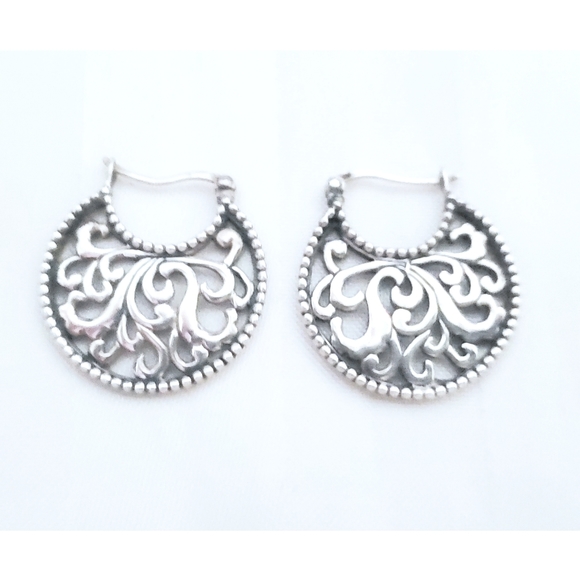 925 Sterling Silver Jewelry - Byzantine Hoop Scroll Half Moon Earrings 925 Sterling Silver Elegant